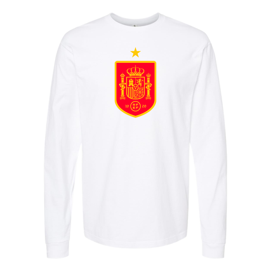 Men's Spain Red Logo National Soccer Team Long Sleeve T-Shirt