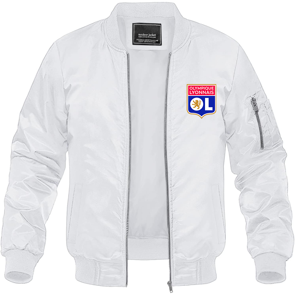 Men's Olympique Lyonnais FC Lightweight Bomber Jacket Windbreaker Softshell Varsity Jacket Coat