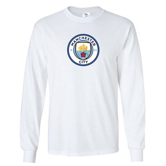 Men's Manchester City Soccer Cotton Long Sleeve T-Shirt