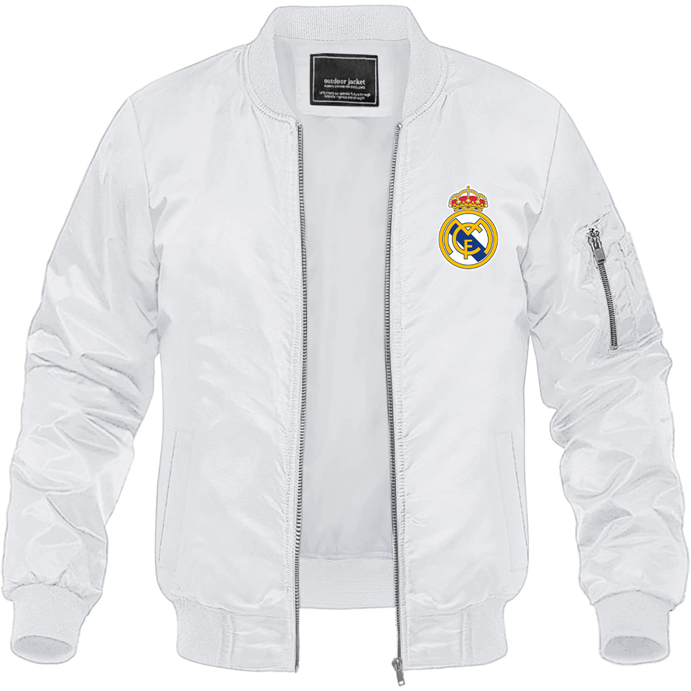 Men’s Real Madrid Soccer Lightweight Bomber Jacket Windbreaker Softshell Varsity Jacket Coat