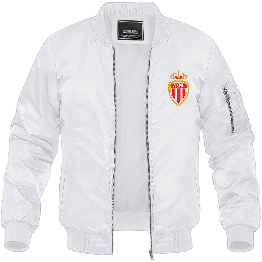 Men's AS Monaco FC Lightweight Bomber Jacket Windbreaker Softshell Varsity Jacket Coat