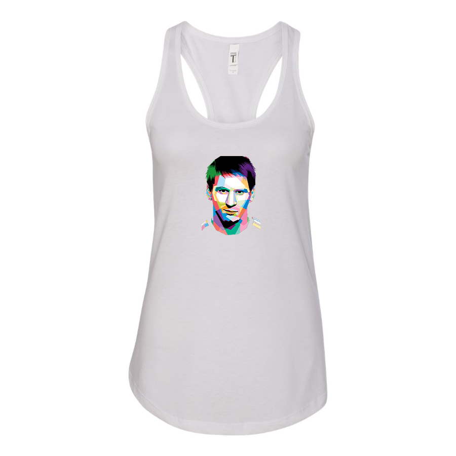 Women's Lionel Messi Face Art Soccer Racerback Tank Top