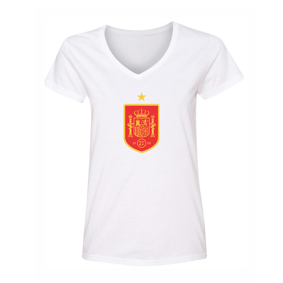 Women's Spain Red Logo National Soccer Team V-Neck T-Shirt