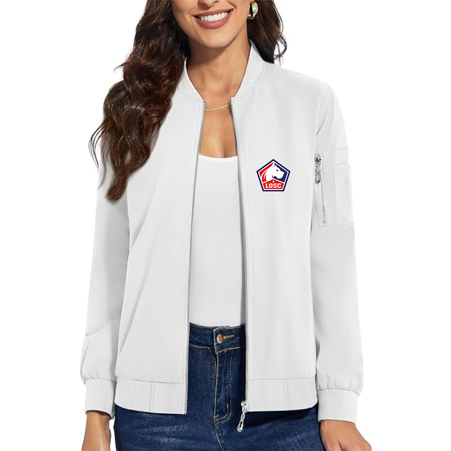 Women's  Lille Olympique FC - Premium Bomber Jacket with Polished Detailing and Functional Sleeve Pocket - Modern Luxury Outerwear