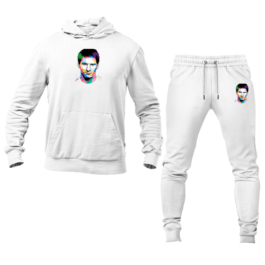 Men's Lionel Messi Face Art Soccer Hoodie Joggers Set