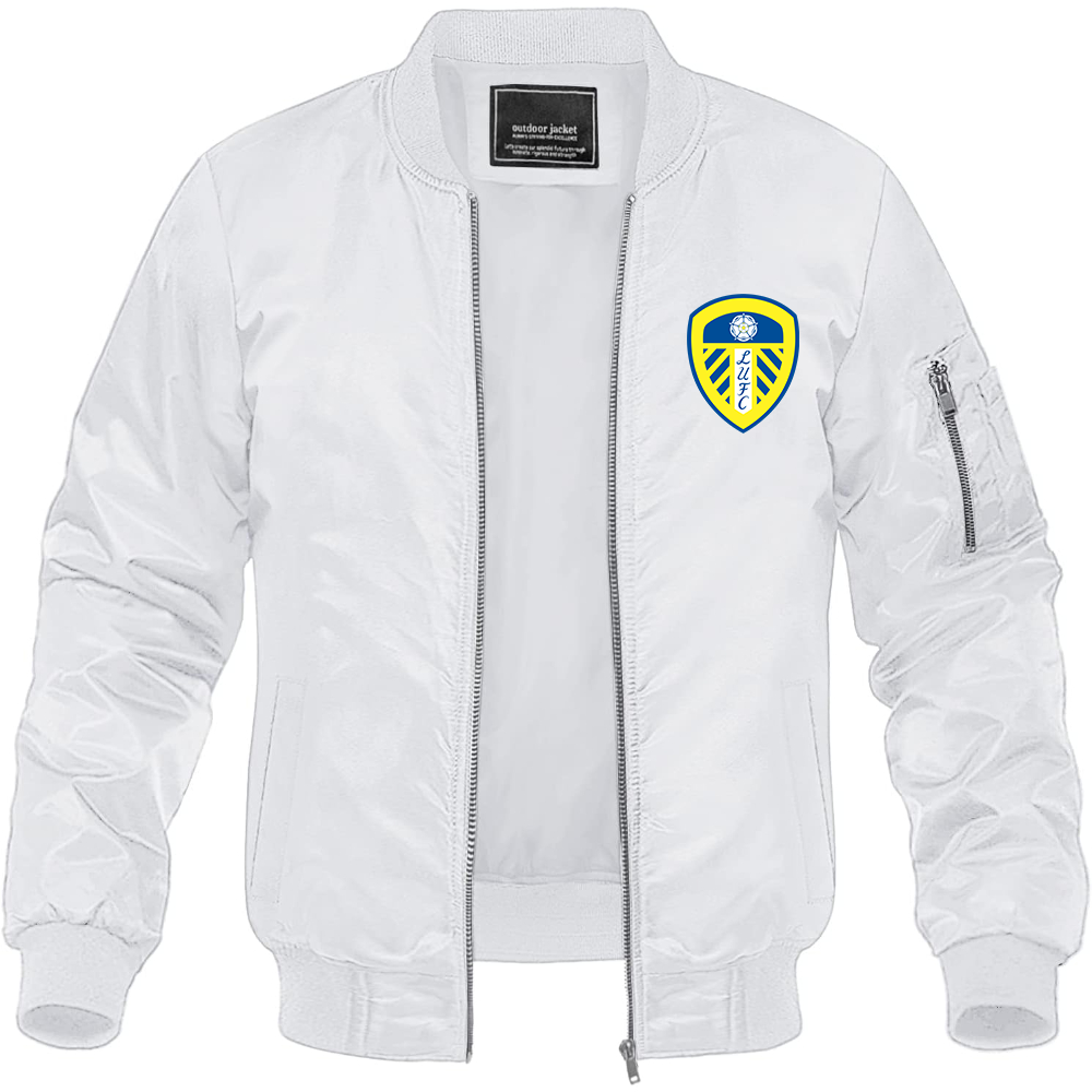 Men's Leeds United Football Club Lightweight Bomber Jacket Windbreaker Softshell Varsity Jacket Coat