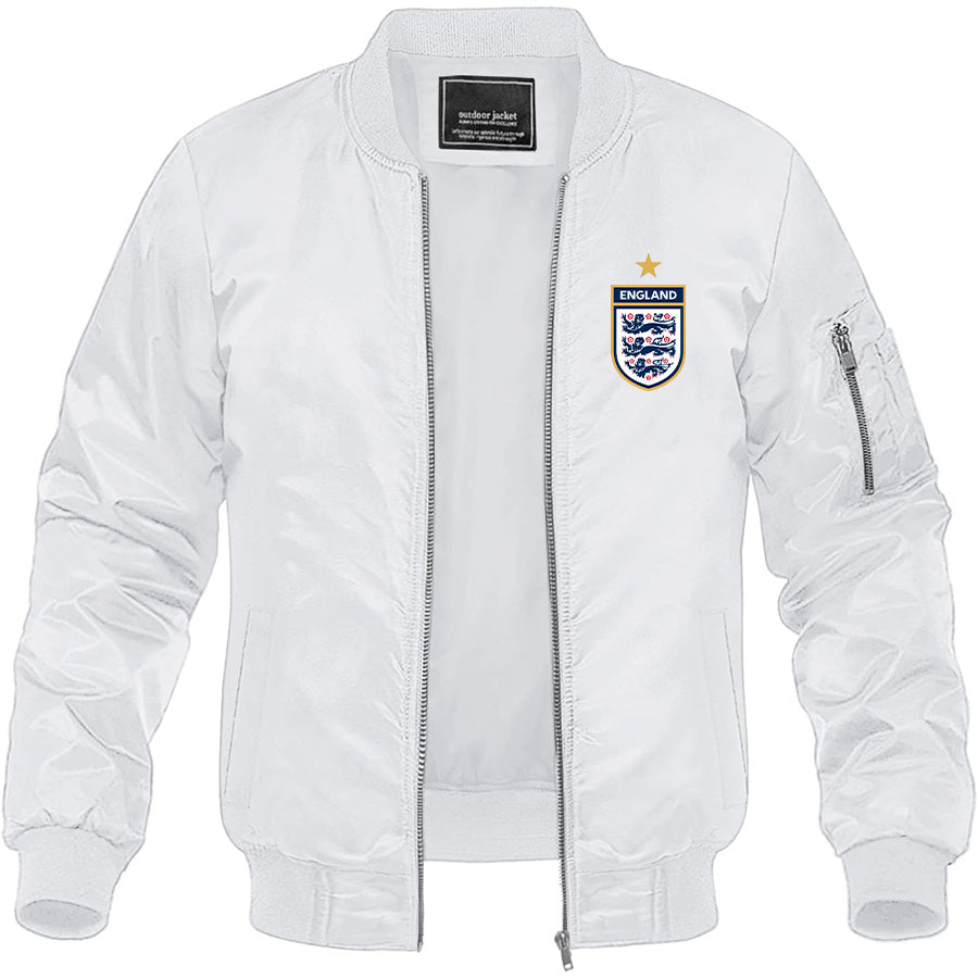 Men's England National Soccer Team Lightweight Bomber Jacket Windbreaker Softshell Varsity Jacket Coat