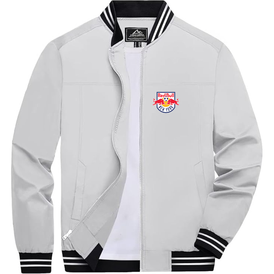 Men’s   New York Red Bulls FC -  Lightweight Zip-Up Bomber Jacket with Ribbed Collar and Cuffs - Versatile Casual Outerwear