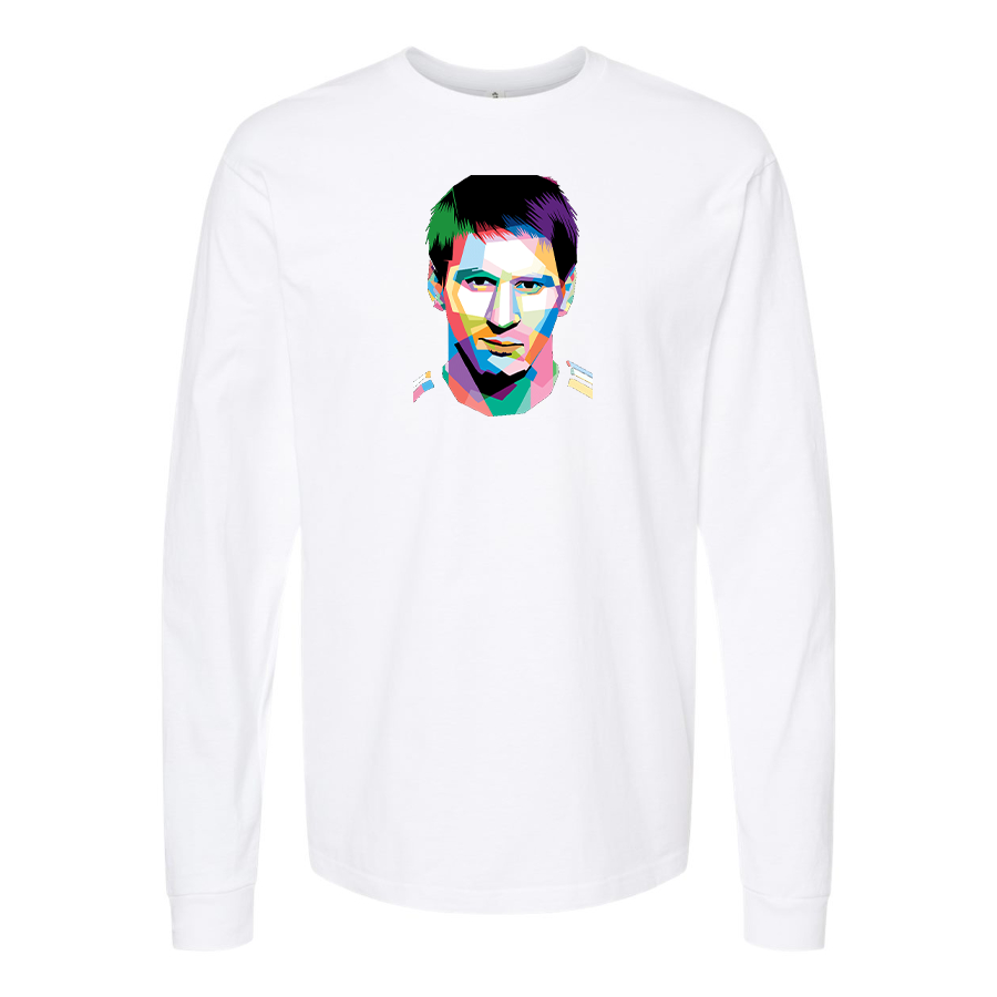 Youth Kids Lionel Messi Face Art SoccerLong Sleeve T-Shirt