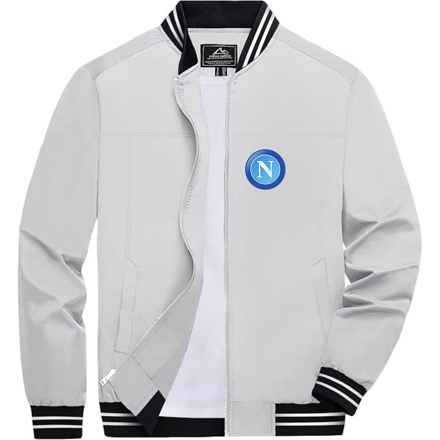 Men’s   Napoli FC - Lightweight Zip-Up Bomber Jacket with Ribbed Collar and Cuffs - Versatile Casual Outerwear