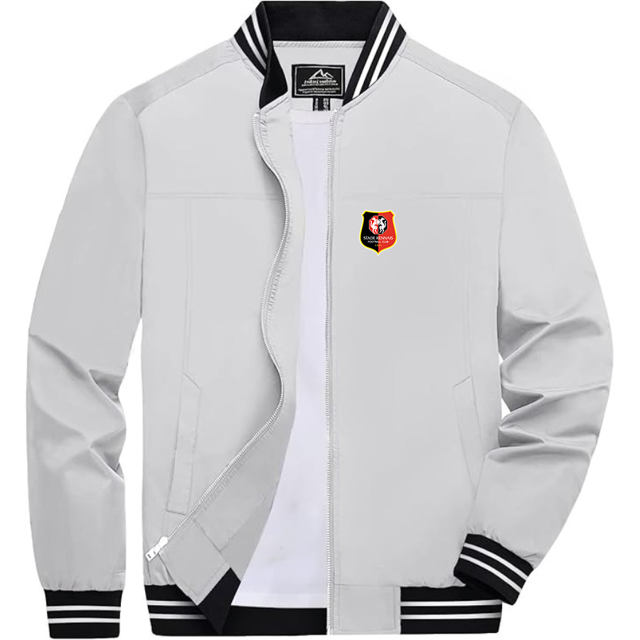 Men’s Stade Rennais FC  Lightweight Zip-Up Bomber Jacket with Ribbed Collar and Cuffs - Versatile Casual Outerwear