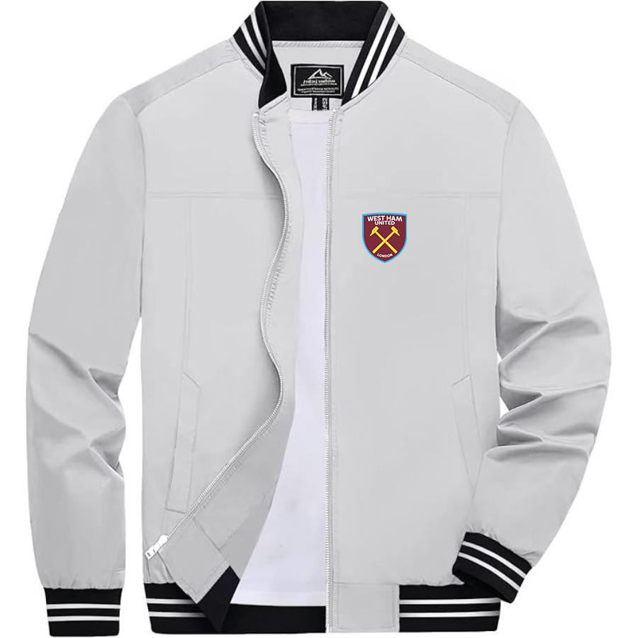 Men’s  West Ham United FC  Lightweight Zip-Up Bomber Jacket with Ribbed Collar and Cuffs - Versatile Casual Outerwear