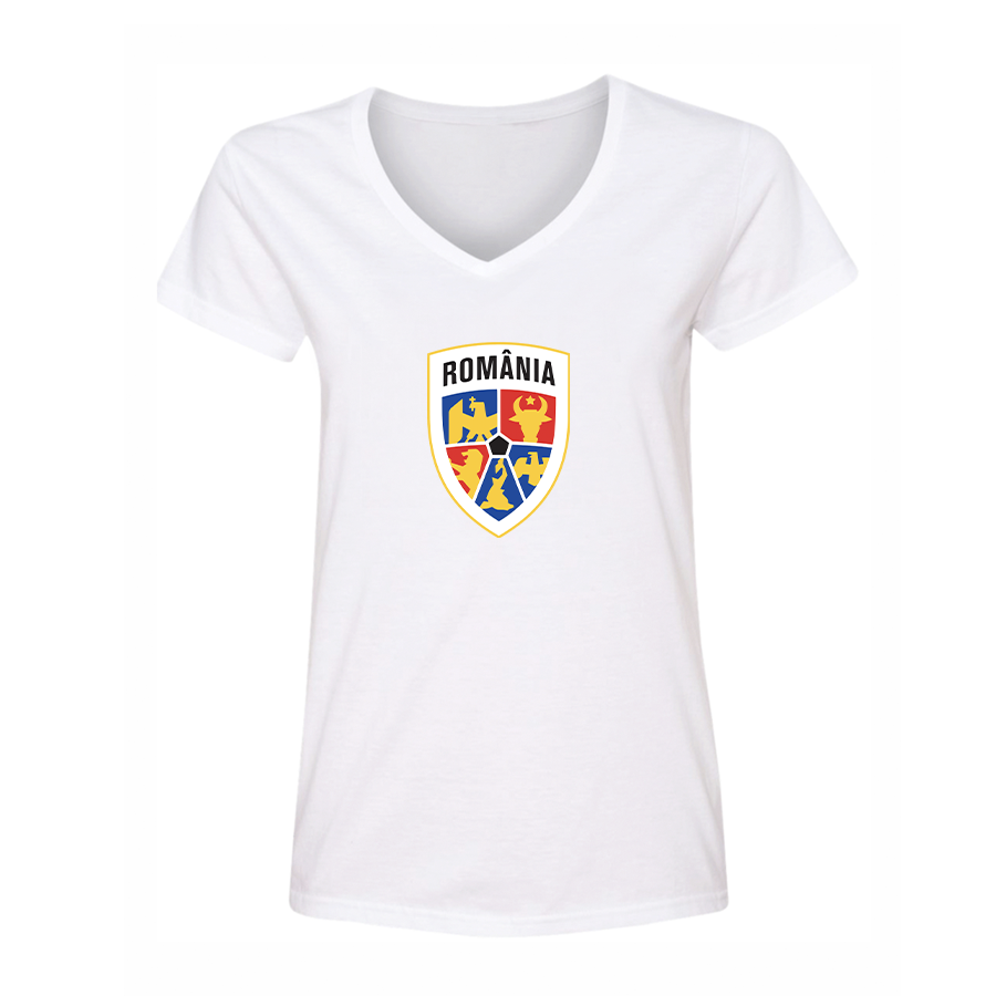 Women's Romania National Soccer Team V-Neck T-Shirt