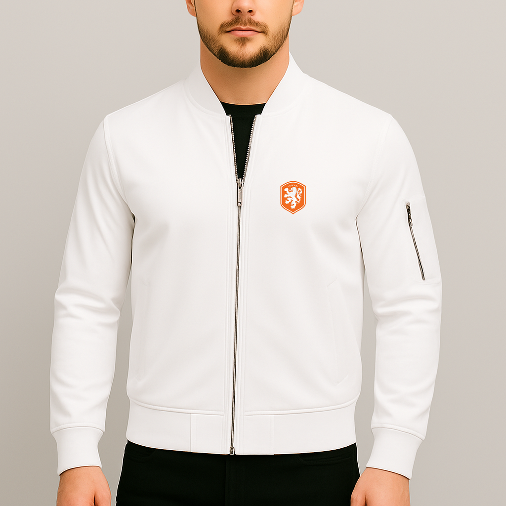 Men's Netherlands National Soccer Team Lightweight Bomber Jacket Windbreaker Softshell Varsity Jacket Coat