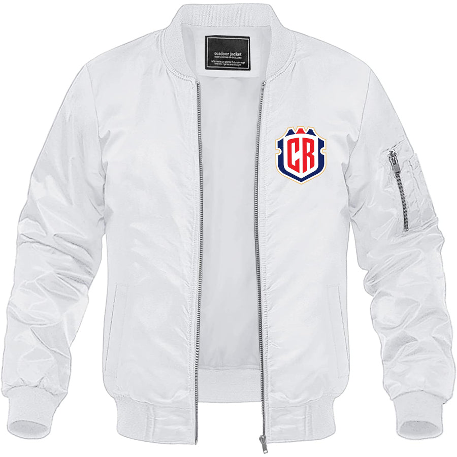 Men's Costa Rica National Soccer Team Lightweight Bomber Jacket Windbreaker Softshell Varsity Jacket Coat