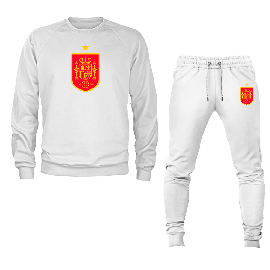 Men's Spain Red Logo National Soccer Team Crewneck Sweatshirt Joggers Suit