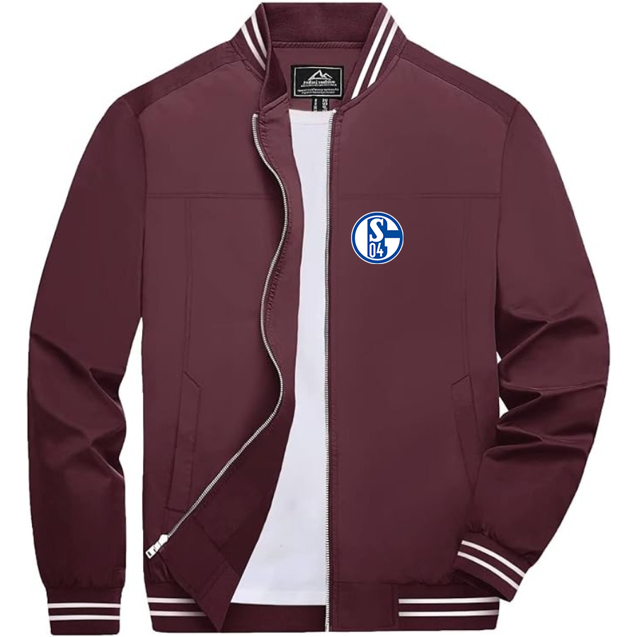 Men’s  Schalke 04 FC  Lightweight Zip-Up Bomber Jacket with Ribbed Collar and Cuffs - Versatile Casual Outerwear