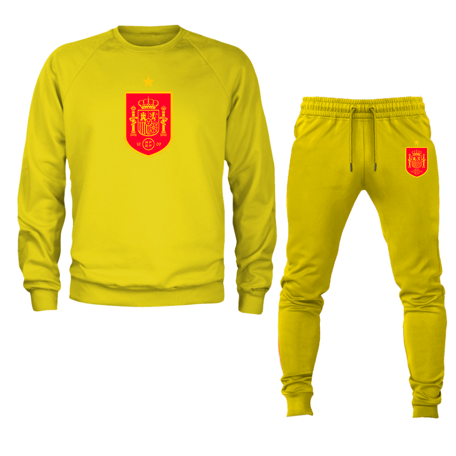 Men's Spain Red Logo National Soccer Team Crewneck Sweatshirt Joggers Suit